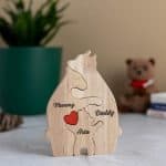 Custom Wooden Bear Family Puzzle, Personalized Engraved Family Name Puzzle, Perfect Christmas Gift from Kids